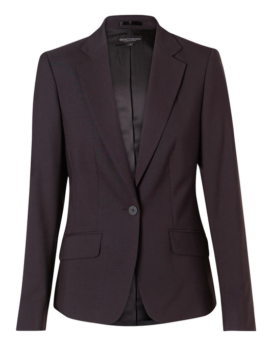 Women's One Button Cropped Jacket in Poly/Viscose Stretch - Black