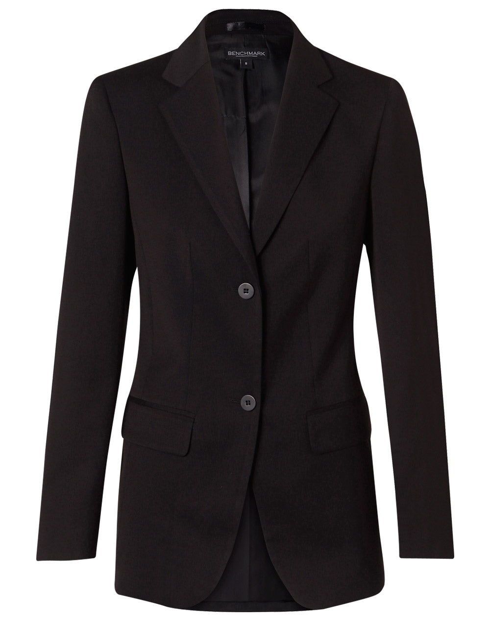Women's Two Buttons Mid Length Jacket in Poly/Viscose Stretch - Black