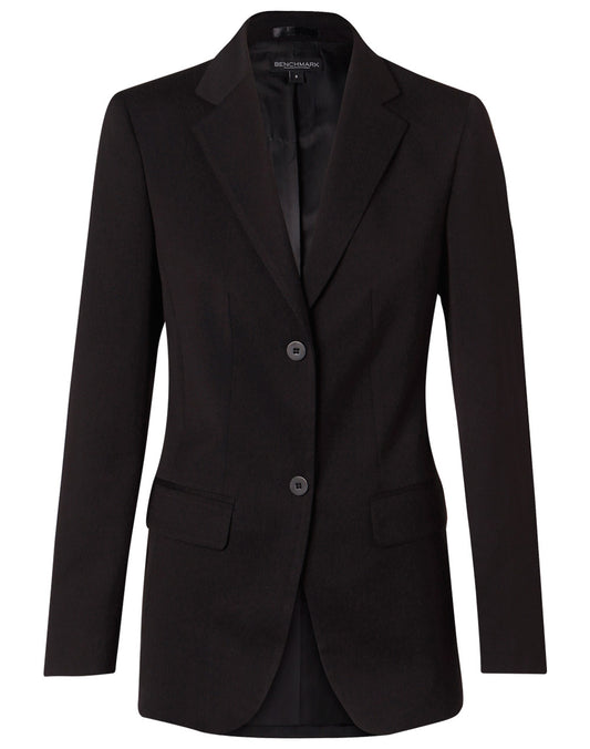 Women's Two Buttons Mid Length Jacket in Poly/Viscose Stretch - Black