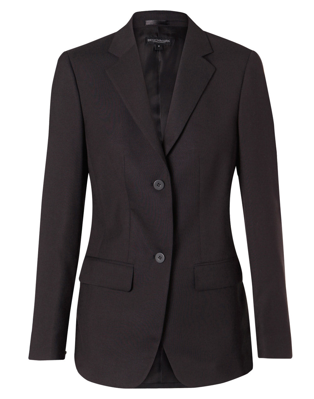 Women's Two Buttons Mid Length Jacket in Poly/Viscose Stretch - Charcoal