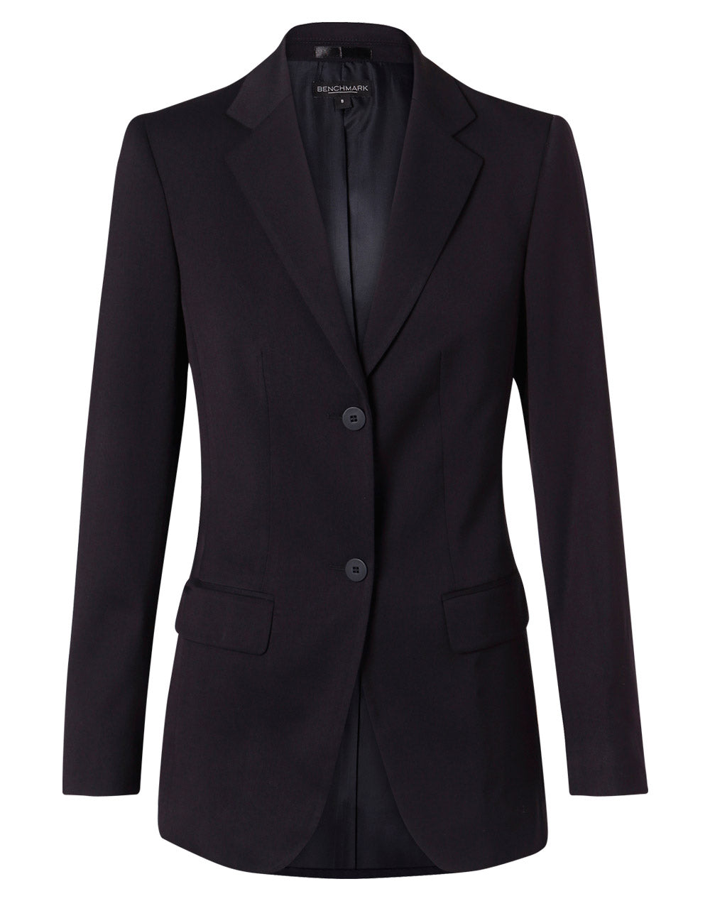 Women's Two Buttons Mid Length Jacket in Poly/Viscose Stretch - Navy