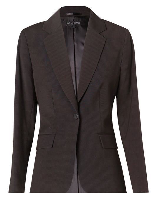 Women's One Button Cropped Jacket in Poly/Viscose Stretch Stripe - Black/Charcoal