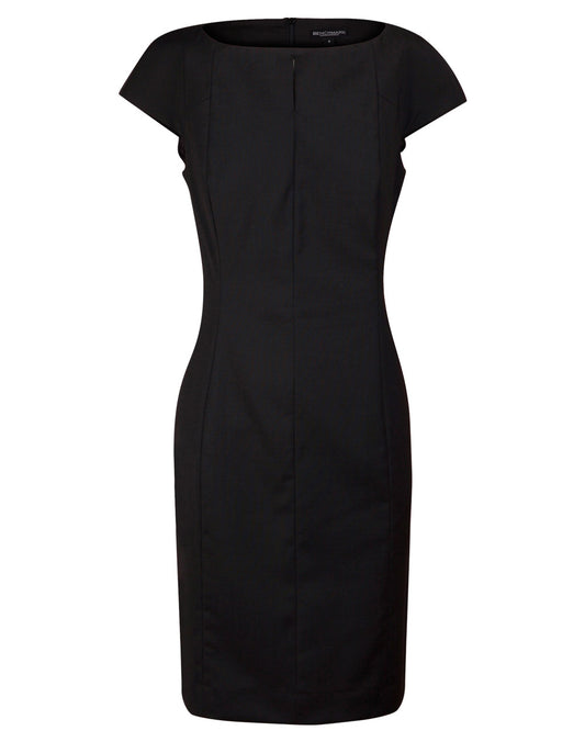 Ladies' Wool Blend Stretch Cap Sleeve Dress - Black