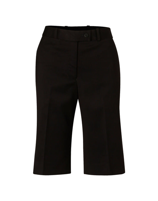 Women's Knee Length Flexi Waist Shorts in Poly/Viscose Stretch - Navy