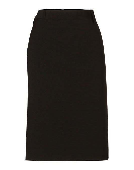 Women's Mid Length Lined Pencil Skirt in Wool Stretch - Black