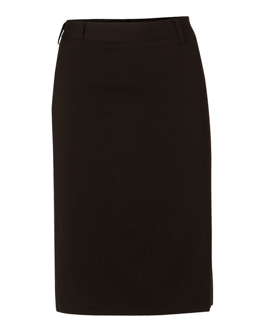 Women's Mid Length Lined Pencil Skirt in Poly/Viscose Stretch - Black