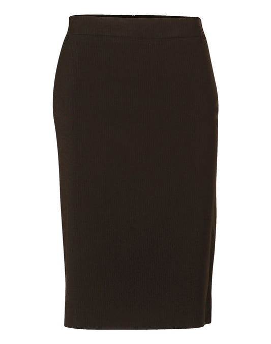 Women's Mid Length Lined Pencil Skirt in Poly/Viscose Stretch Stripe - Black/Charcoal
