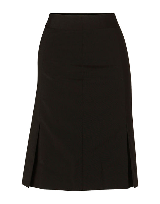 Women's Pleated Skirt in Wool Stretch - Black