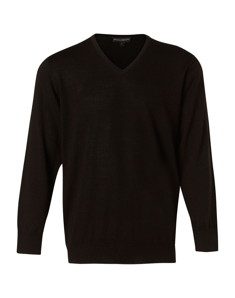 Men's 100% Merino Wool V Neck L/S Sweater - Black