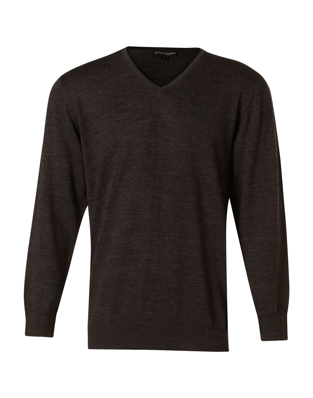 Men's 100% Merino Wool V Neck L/S Sweater - Charcoal