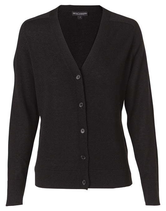 Women's 100% Merino Wool L/S Cardigan - Black