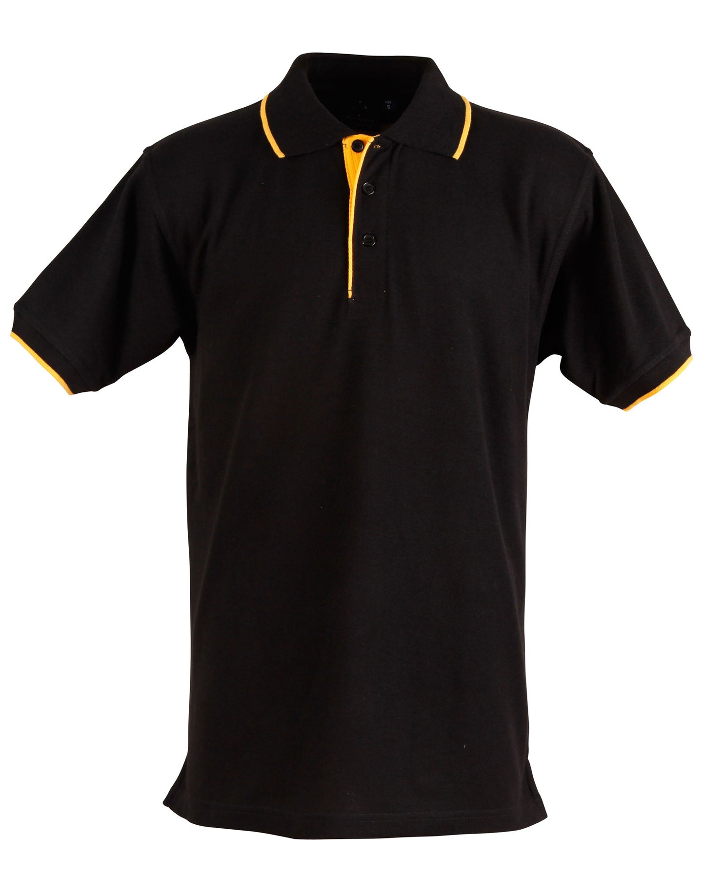 Mens S/L pique polo contrast - Black/Gold