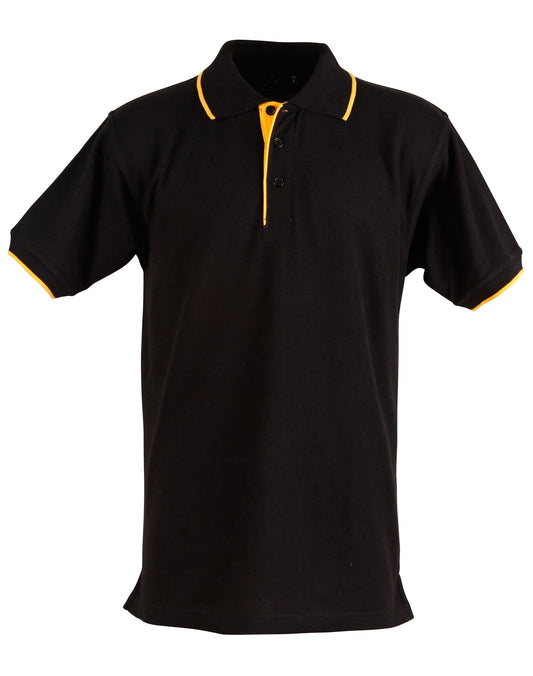 Mens S/L pique polo contrast - Black/Gold