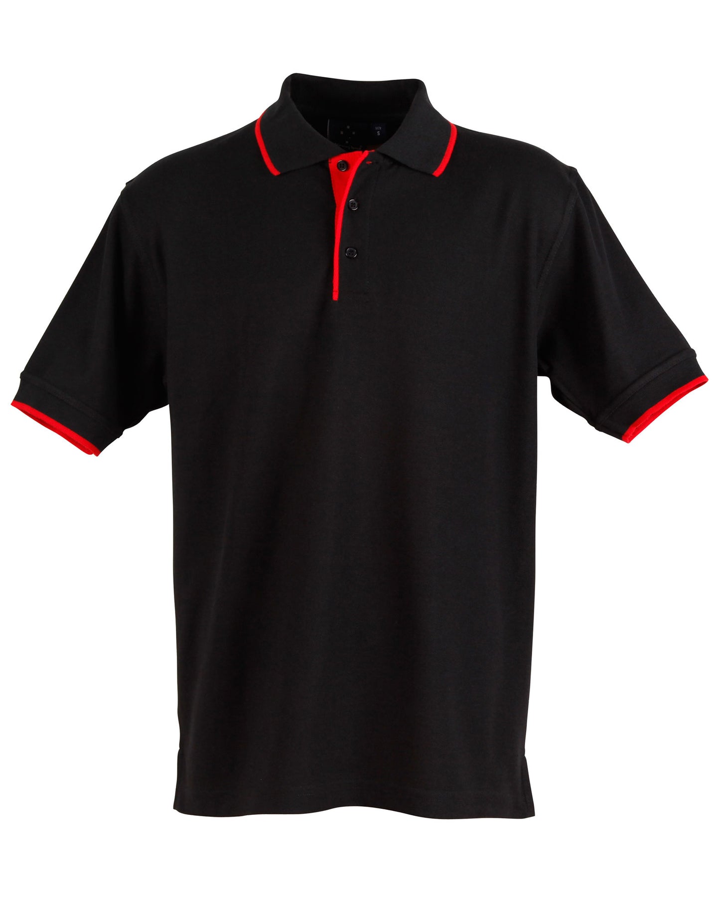 Mens S/L pique polo contrast - Black/Red