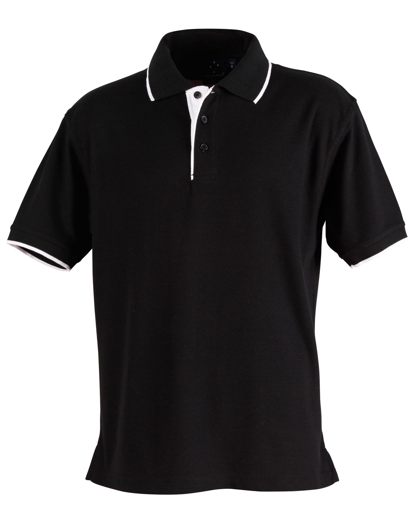 Mens S/L pique polo contrast - Black/White