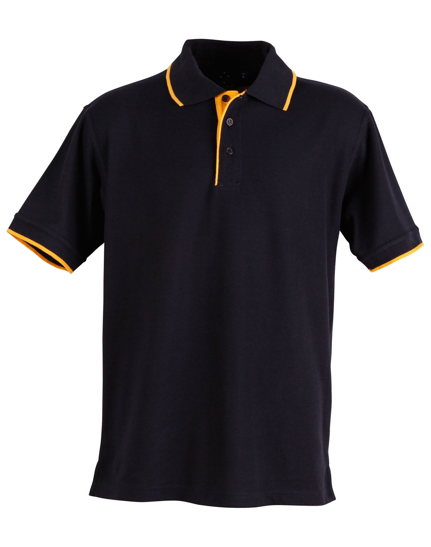 Mens S/L pique polo contrast - Navy/Gold