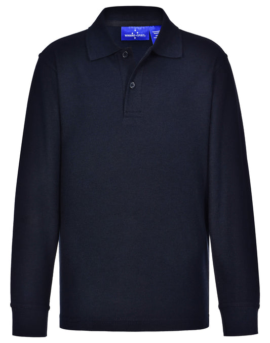 Kids' 240gsm Poly/Cotton Pique L/S Polo - Navy