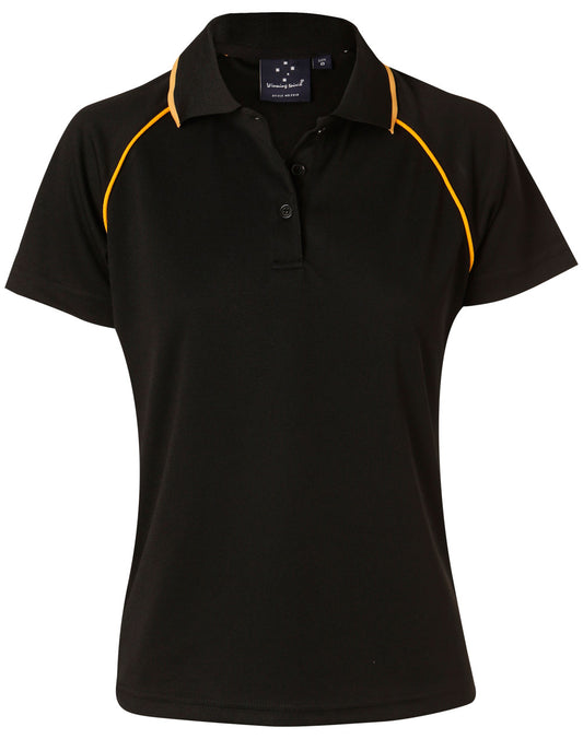 ladies cooldry raglan S/S polo - Black/Gold