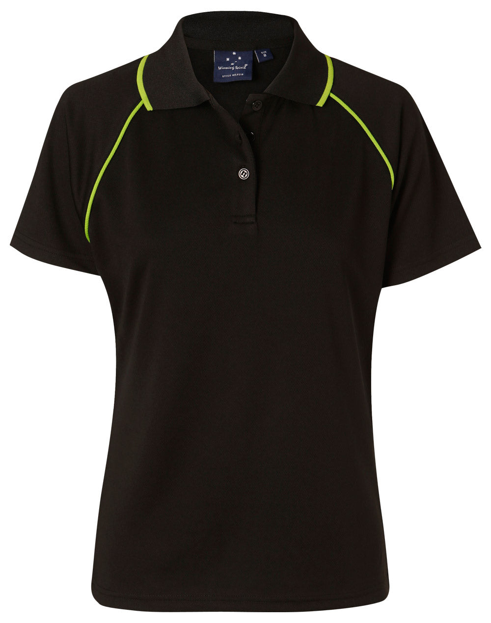 ladies cooldry raglan S/S polo - Black/Lime