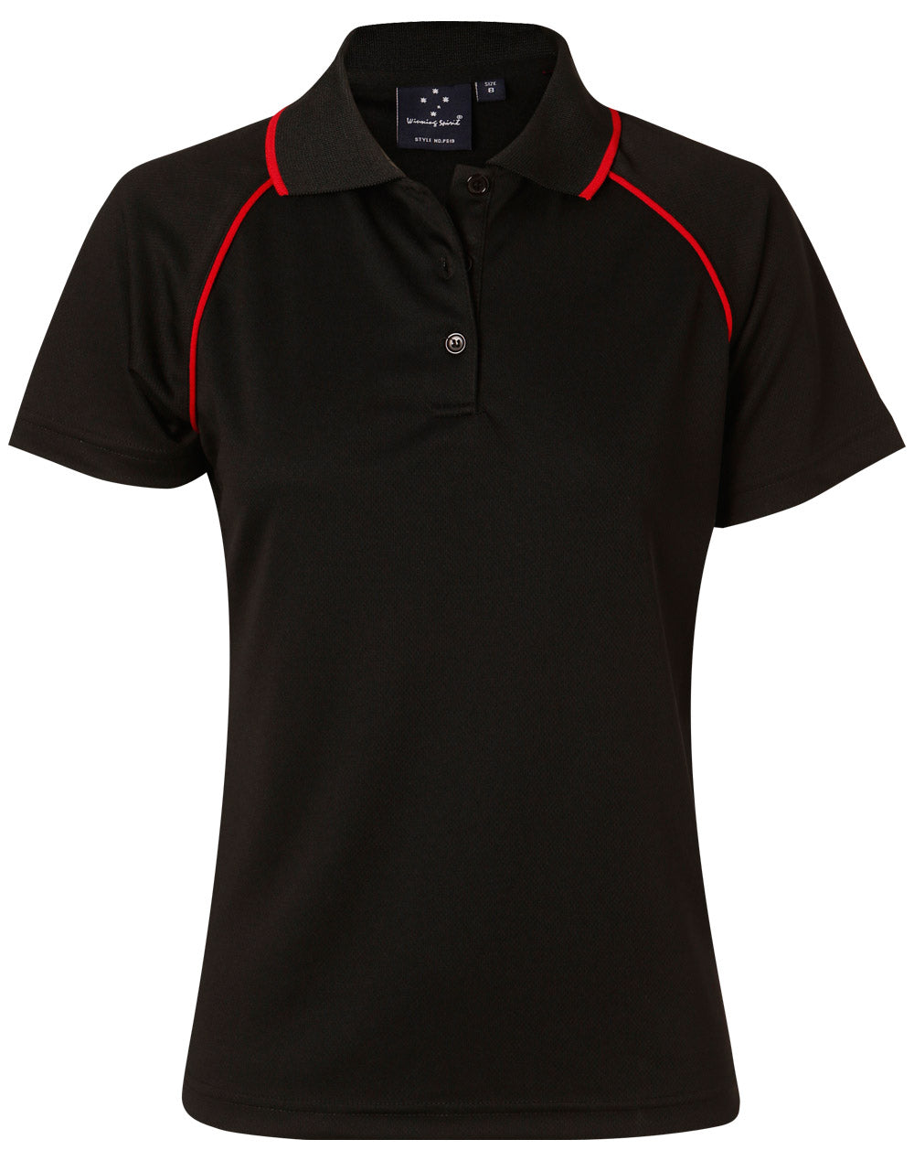 ladies cooldry raglan S/S polo - Black/Red