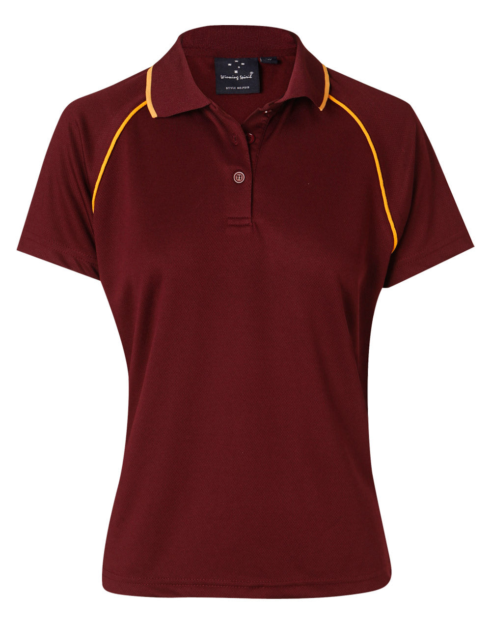 ladies cooldry raglan S/S polo - Maroon/Gold