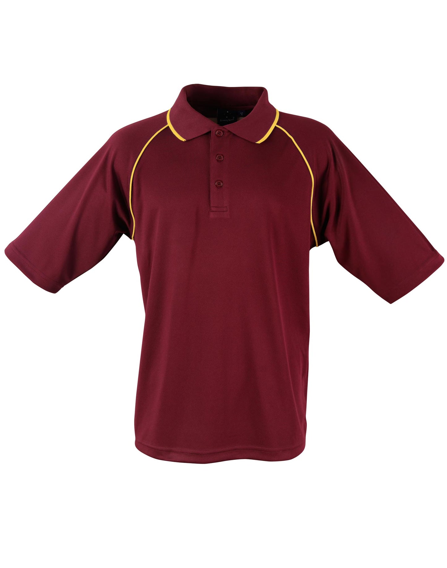 mens cooldry raglan S/S polo - Maroon/Gold