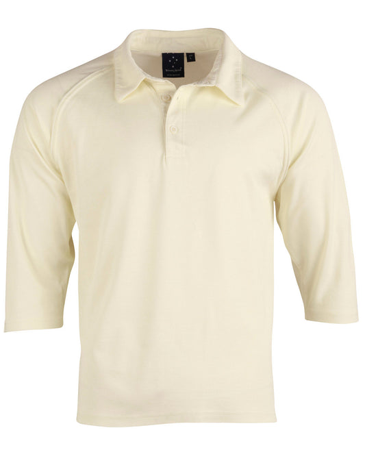 Mens 3/4 sleeve cricket polo - Cream