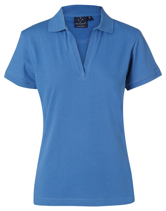 ladies S/S pique polo - Azure Blue