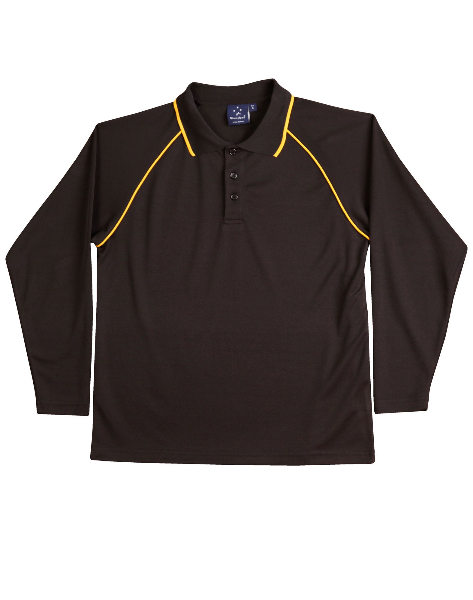 Men's cooldry raglan L/S polo - Black/Gold