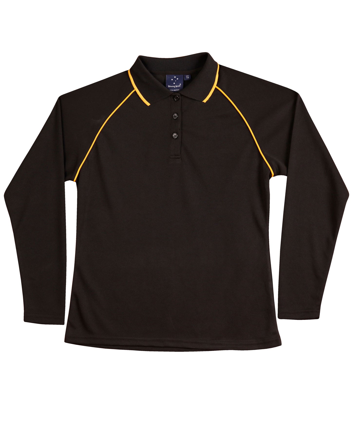 Ladies' cooldry raglan L/S polo - Black/Gold
