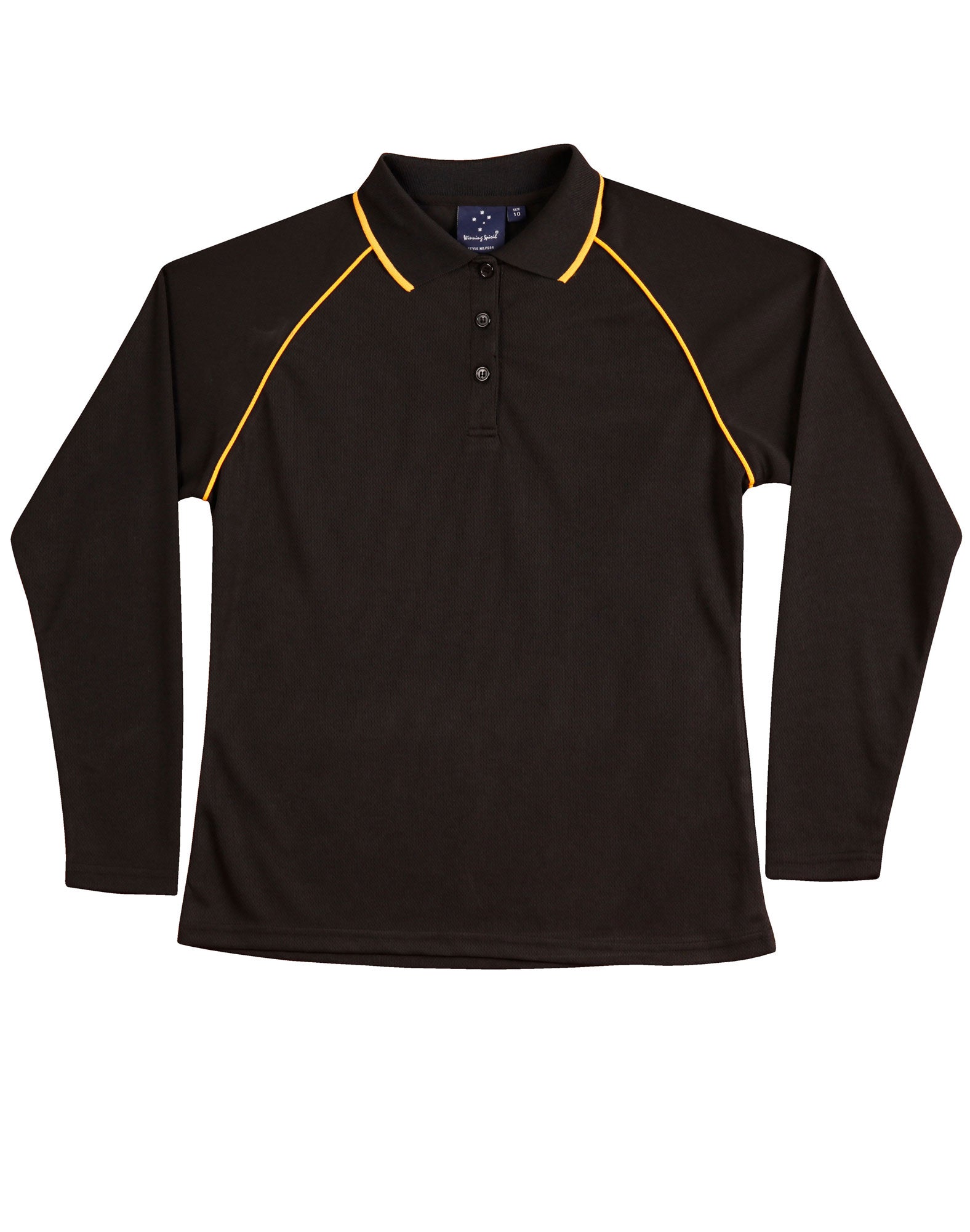 Ladies' cooldry raglan L/S polo - Black/Gold