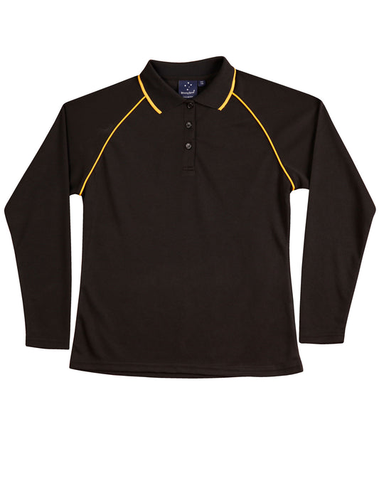Ladies' cooldry raglan L/S polo - Black/Gold
