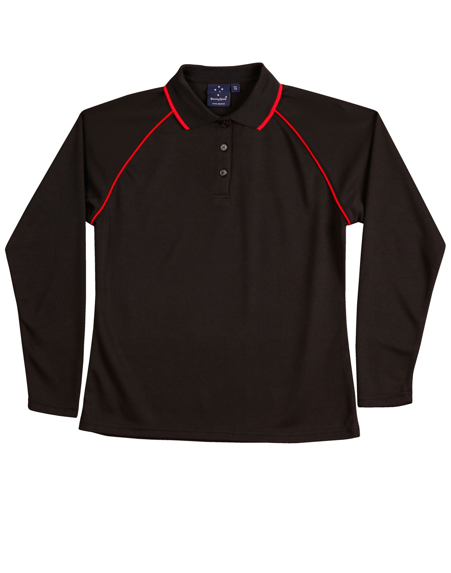 Ladies' cooldry raglan L/S polo - Black/Red