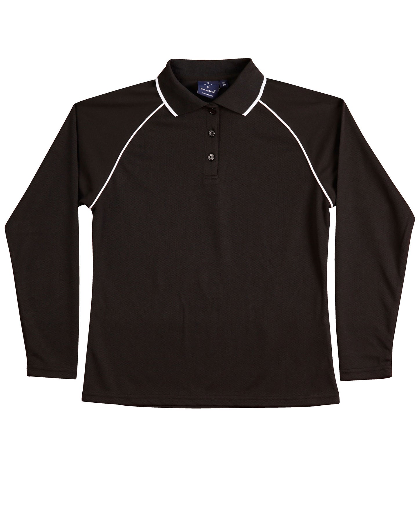 Ladies' cooldry raglan L/S polo - Black/White