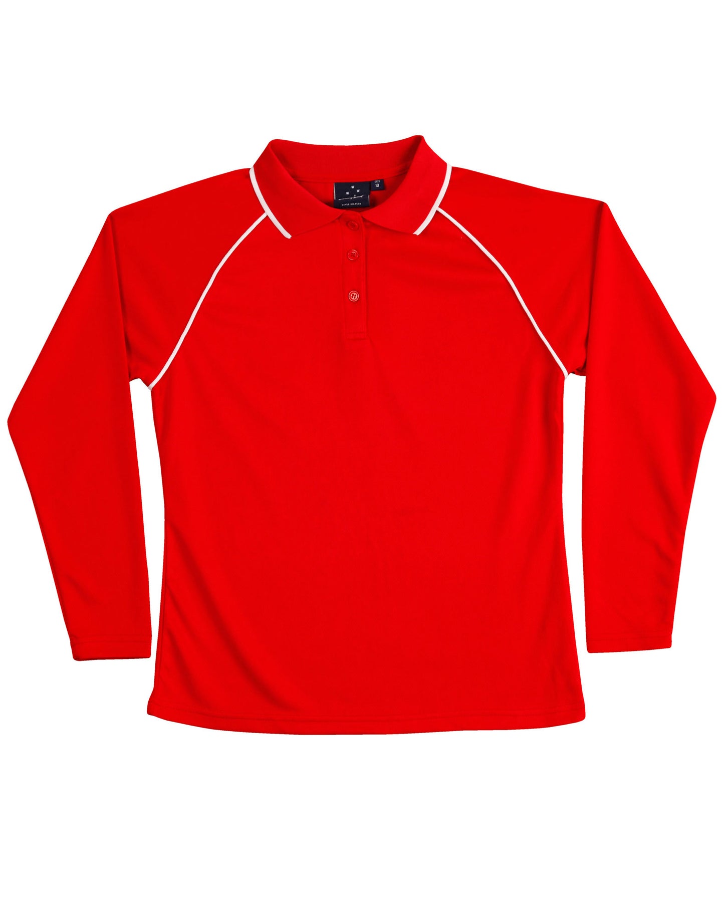 Ladies' cooldry raglan L/S polo - Red/White