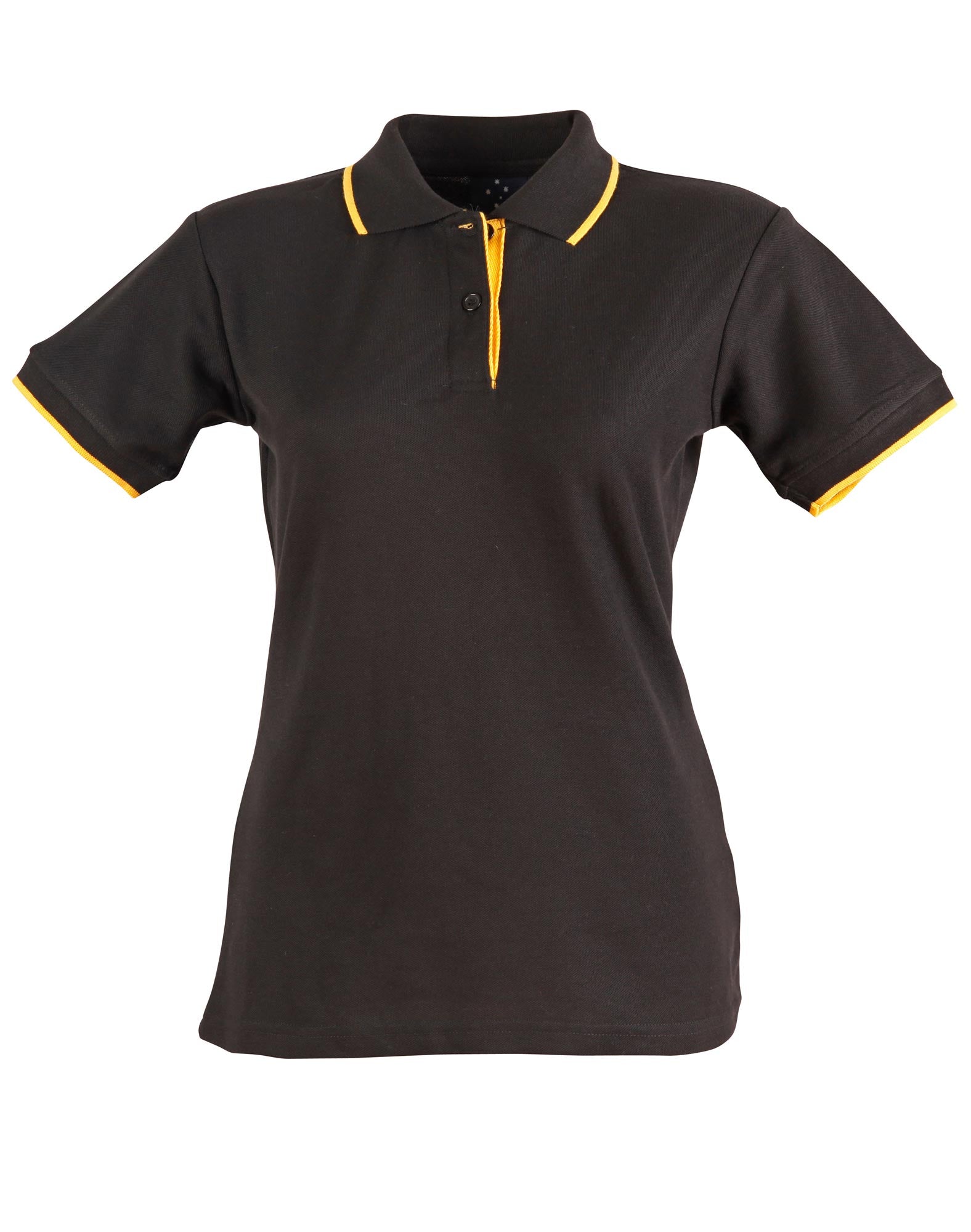 Ladies' Poly/Cotton Contrast Pique S/S Polo - Black/Gold