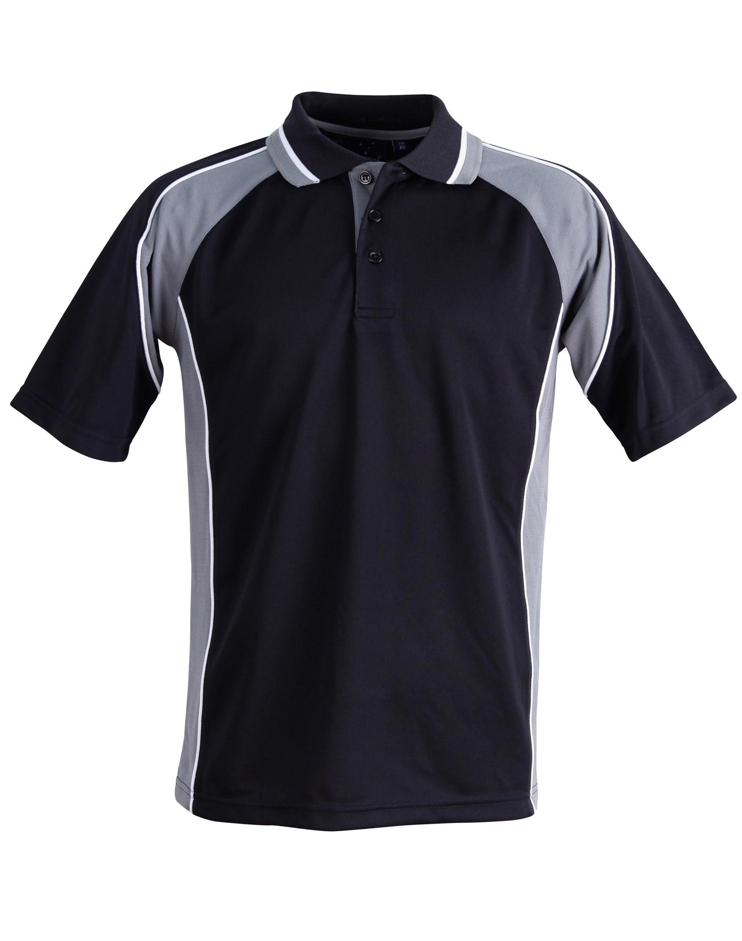 Kids' mini waffle CoolDry Polo - Black/Ash