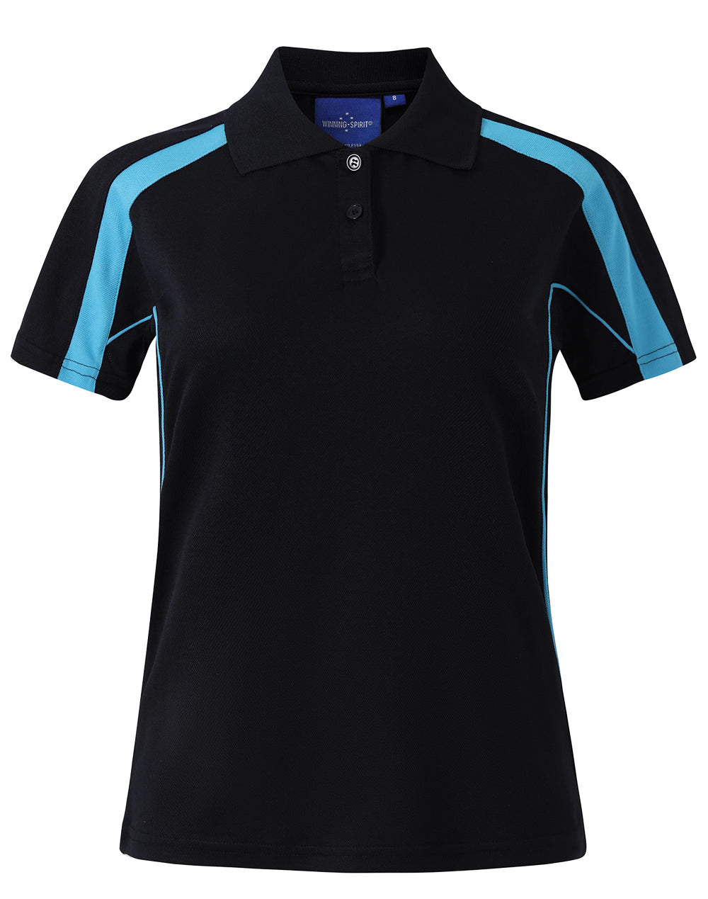 Ladies S/S Sport Polo truedry - Black/Aqua Blue