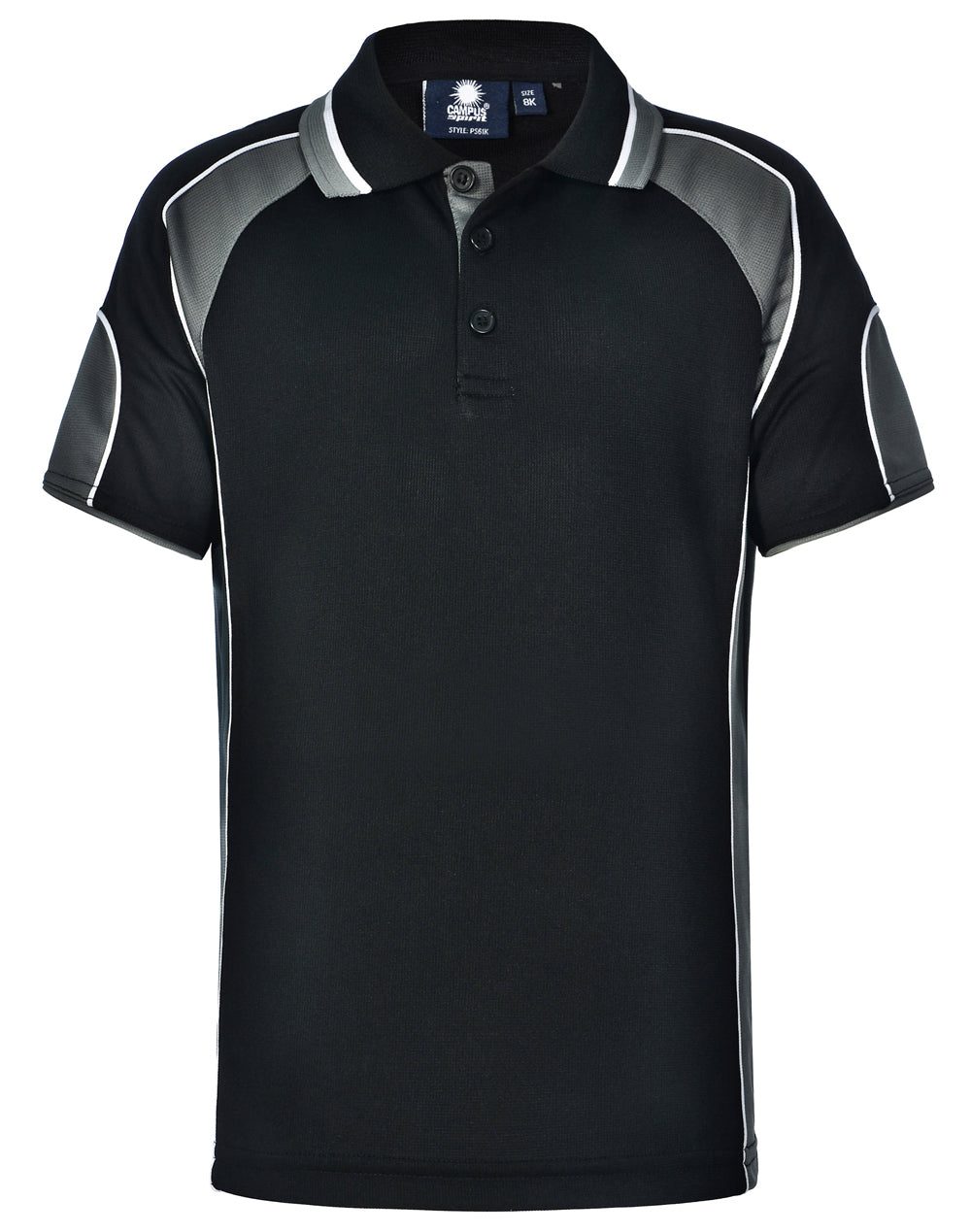 Kid's Cooldry Contrast Polo With Sleeve Panel - Black/Ash