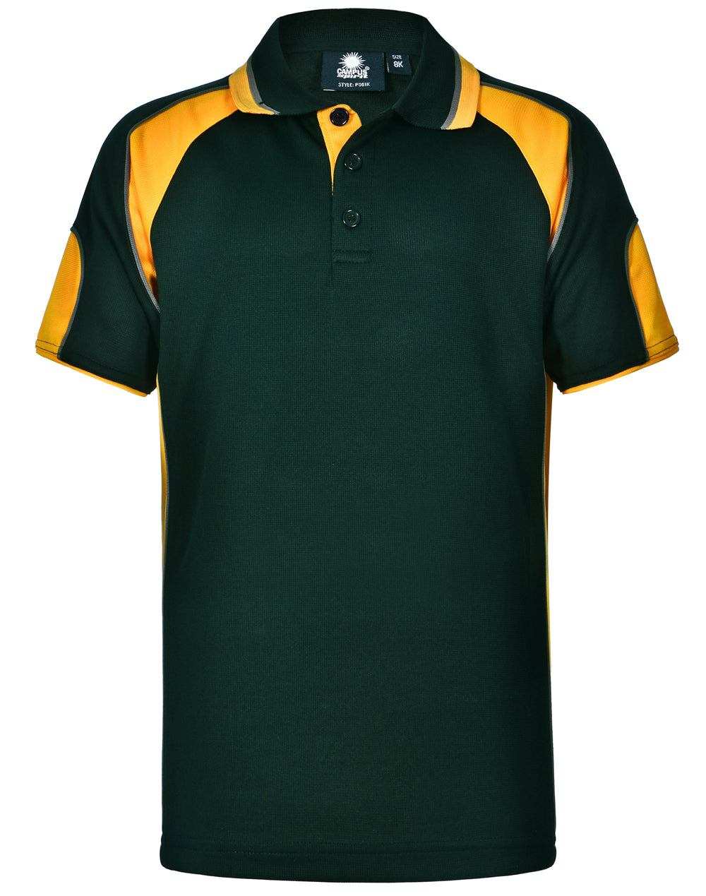 Kid's Cooldry Contrast Polo With Sleeve Panel - Bottle/Gold