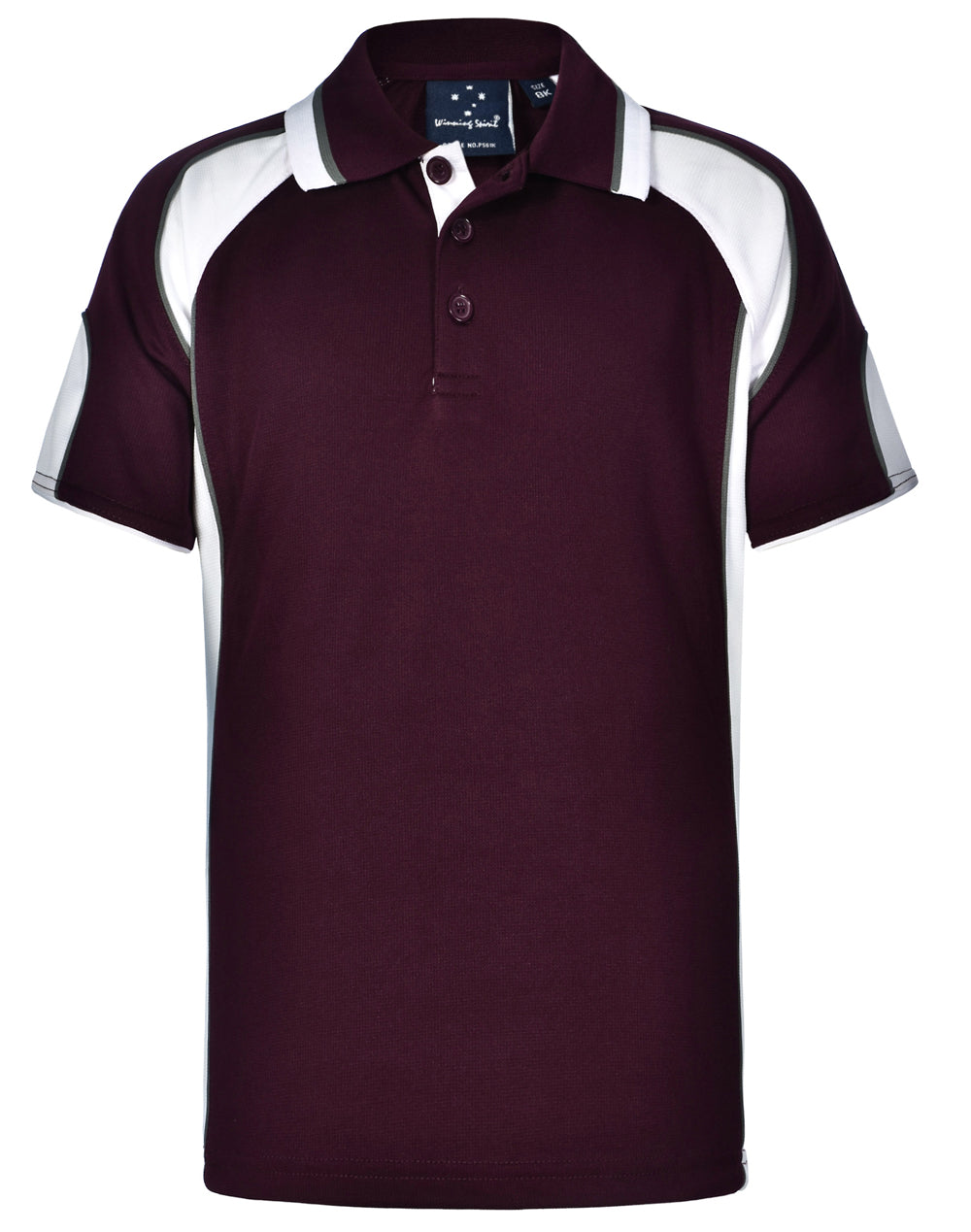 Kid's Cooldry Contrast Polo With Sleeve Panel - Maroon/White