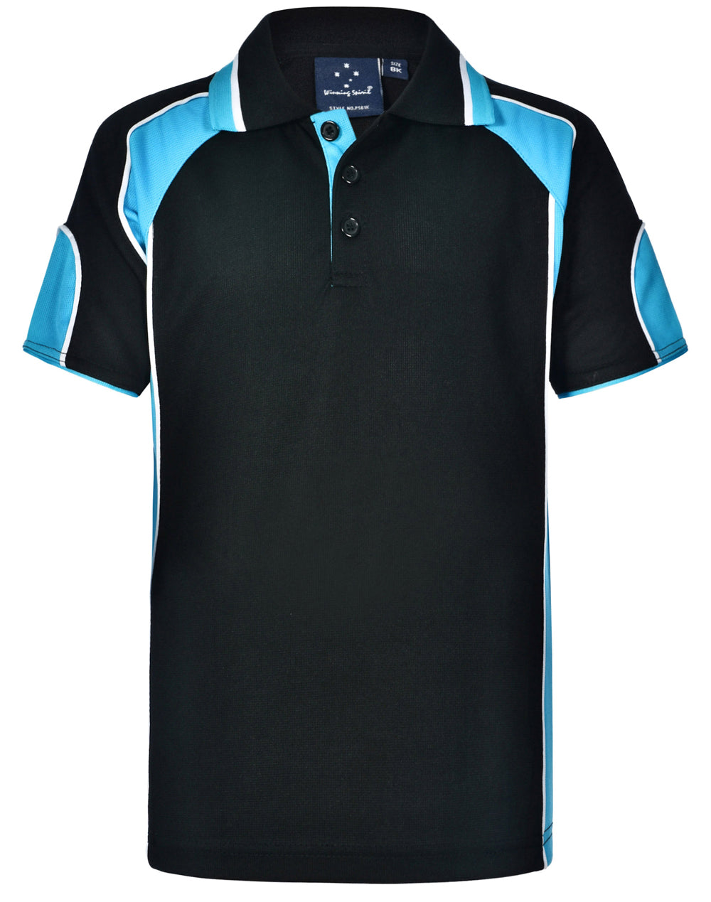 Kid's Cooldry Contrast Polo With Sleeve Panel - Navy/Aqua Blue