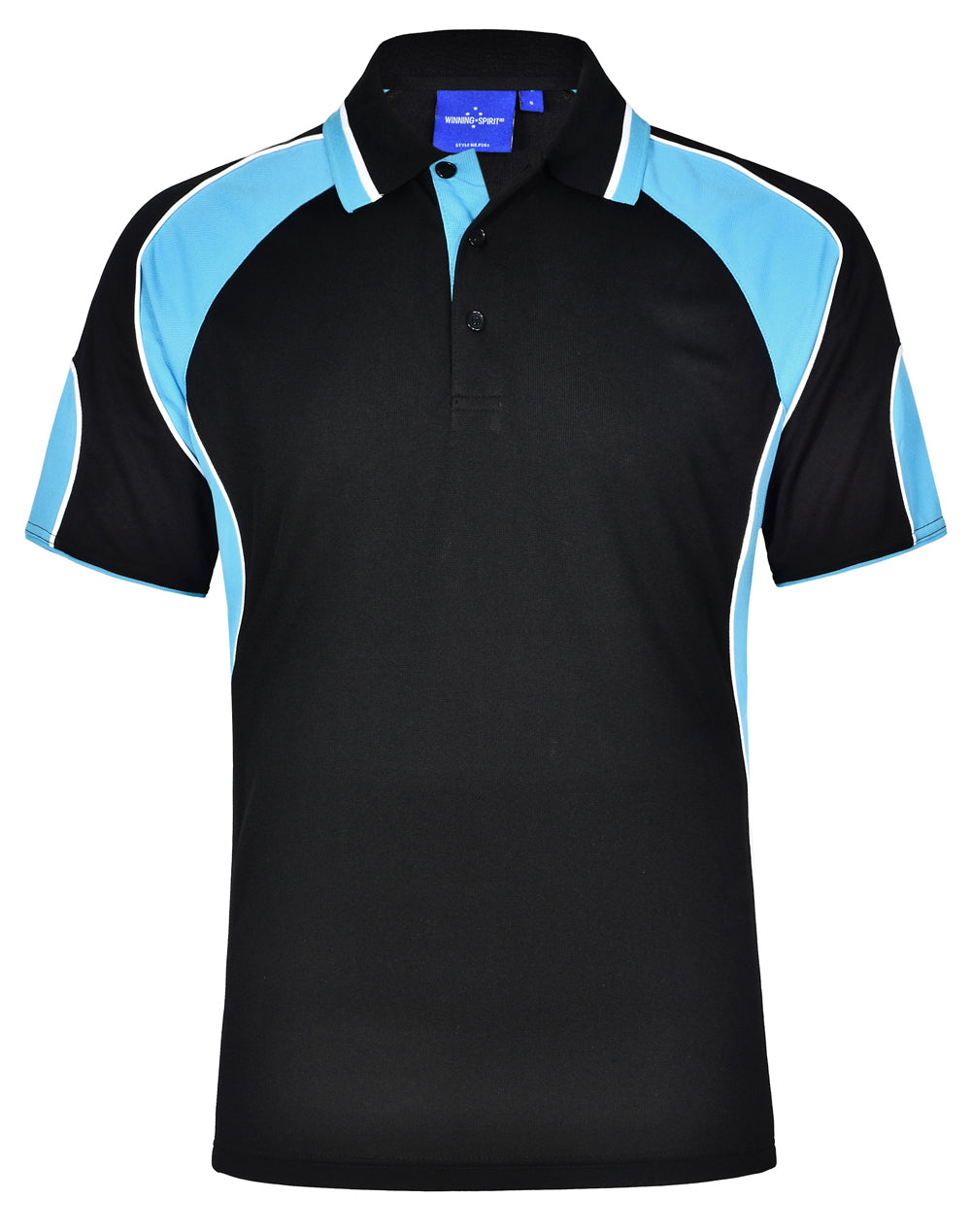 Men's Cooldry Contrast Polo With Sleeve Panel - Black/Aqua Blue