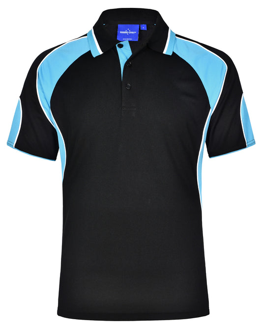 Men's Cooldry Contrast Polo With Sleeve Panel - Black/Aqua Blue