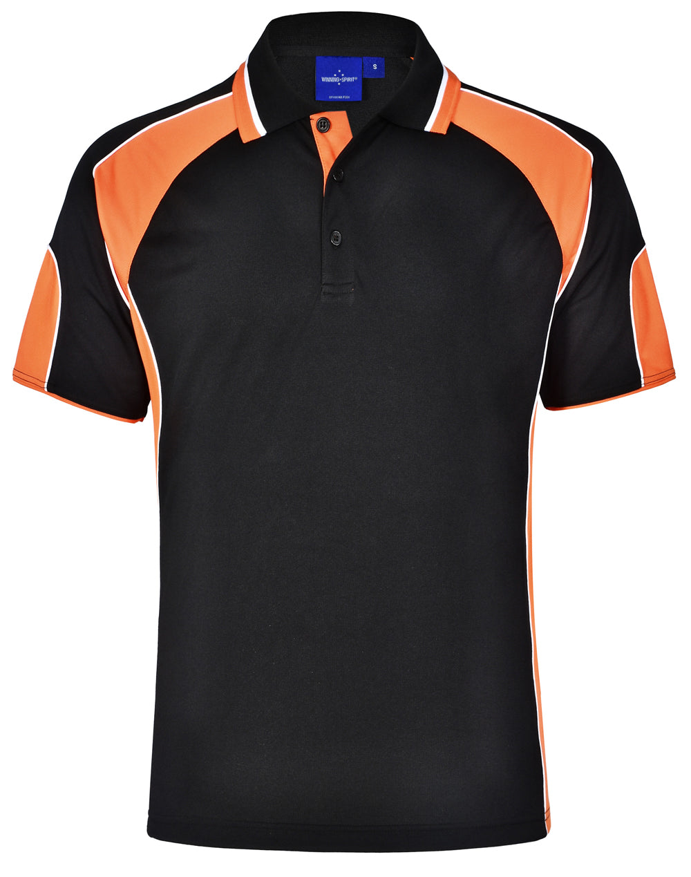 Kid's Cooldry Contrast Polo With Sleeve Panel - Black/Orange