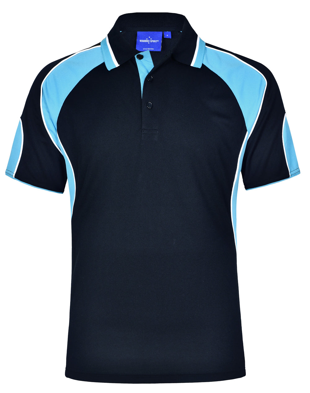 Men's Cooldry Contrast Polo With Sleeve Panel - Navy/Aqua Blue