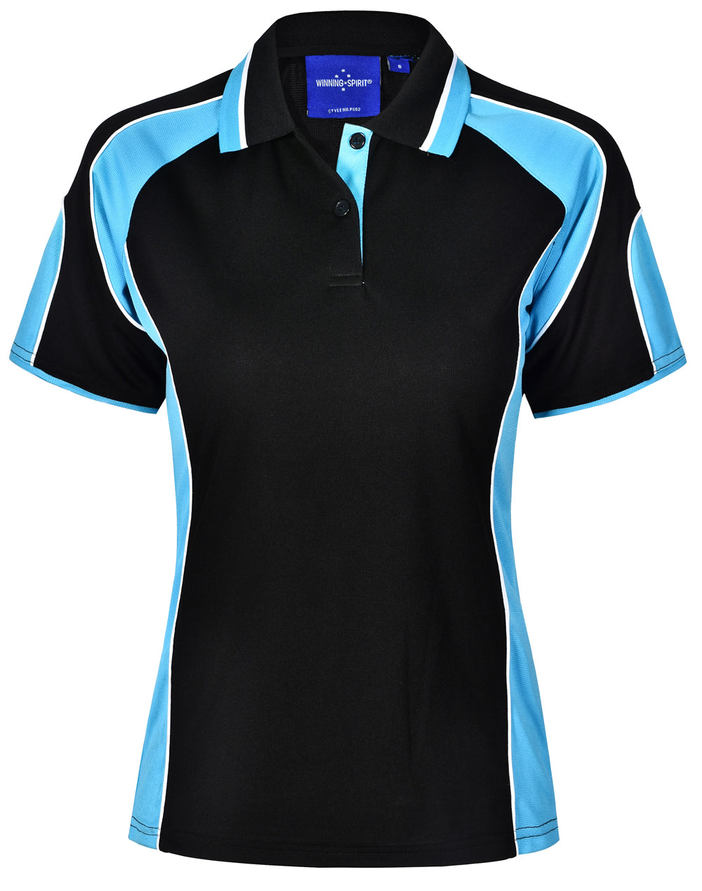 Ladies' Cooldry Contrast Polo With Sleeve Panel - Black/Aqua Blue
