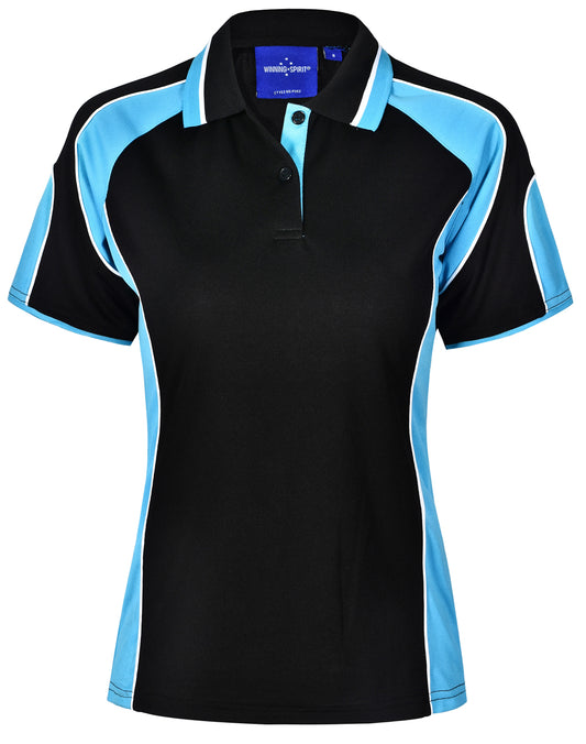 Ladies' Cooldry Contrast Polo With Sleeve Panel - Black/Aqua Blue