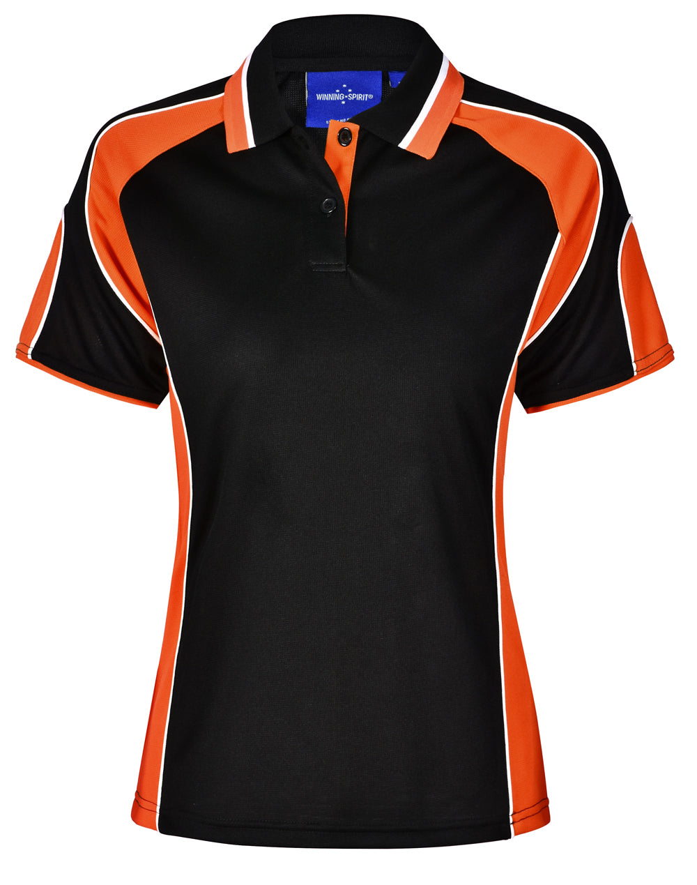 Ladies' Cooldry Contrast Polo With Sleeve Panel - Black/Orange