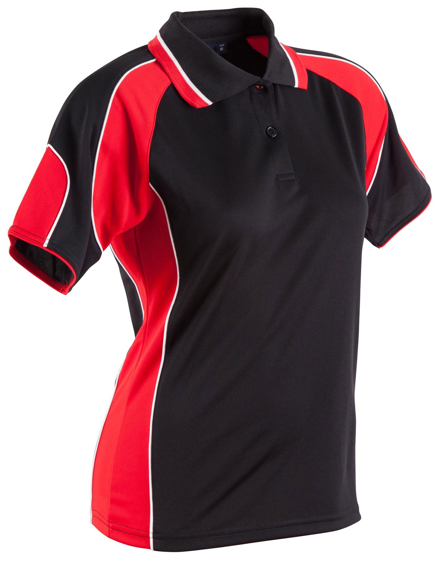 Ladies' Cooldry Contrast Polo With Sleeve Panel - Black/Red